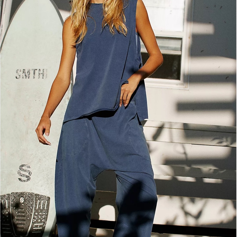 Free People Blue Sleeveless Jumpsuit